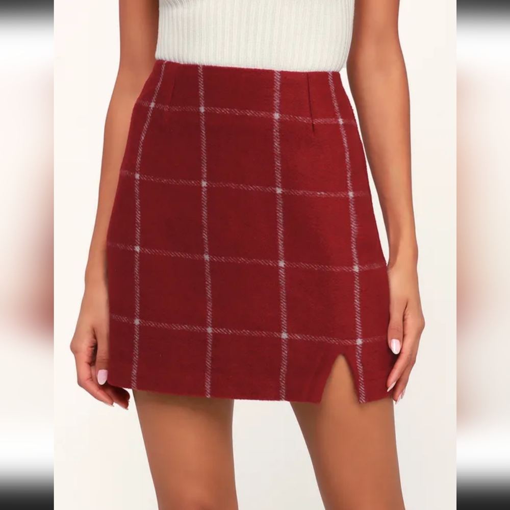 NWT Lulus Spencer wine red plaid mini skirt